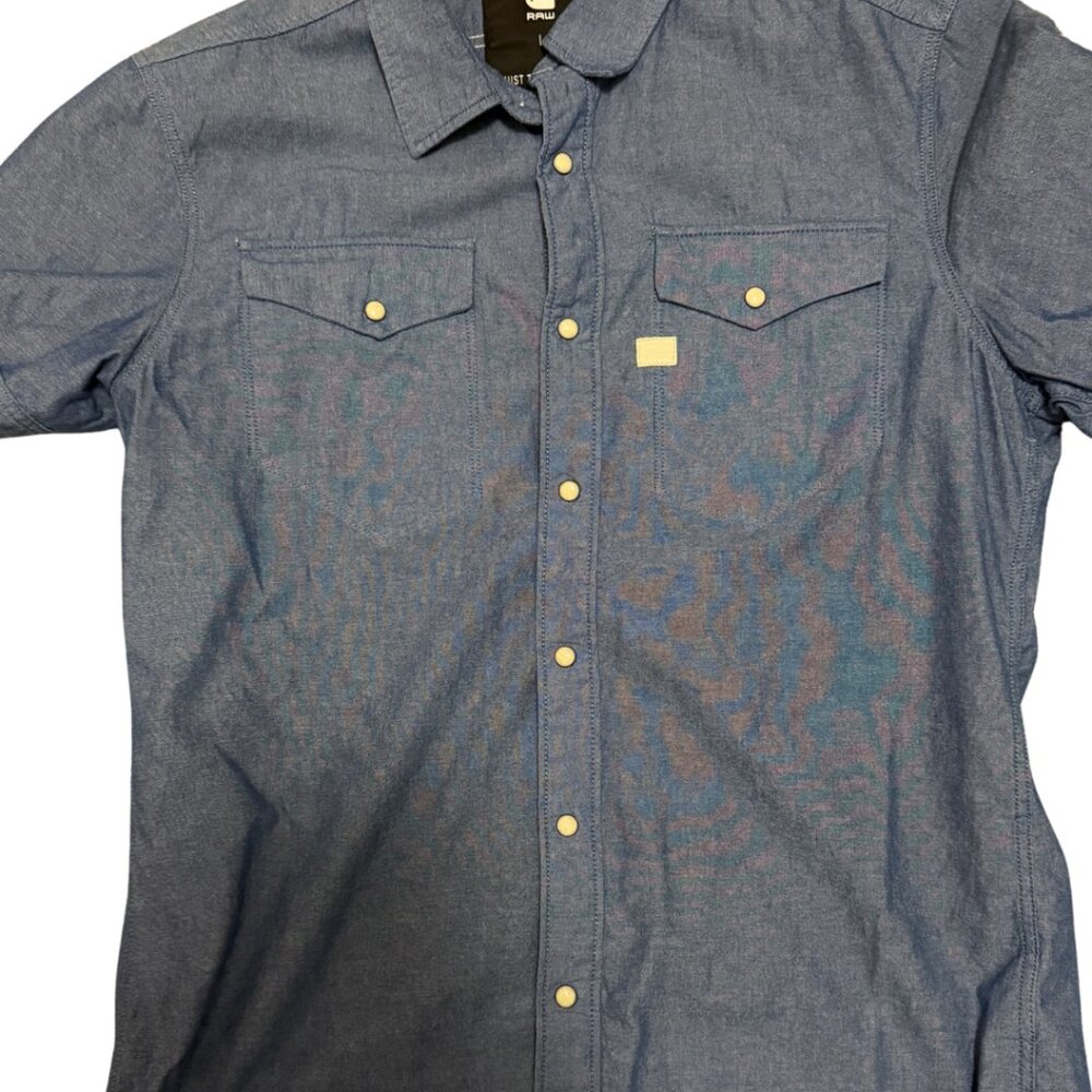 G-Star RAW Chambray Snap Shirt – Blue (Size L)